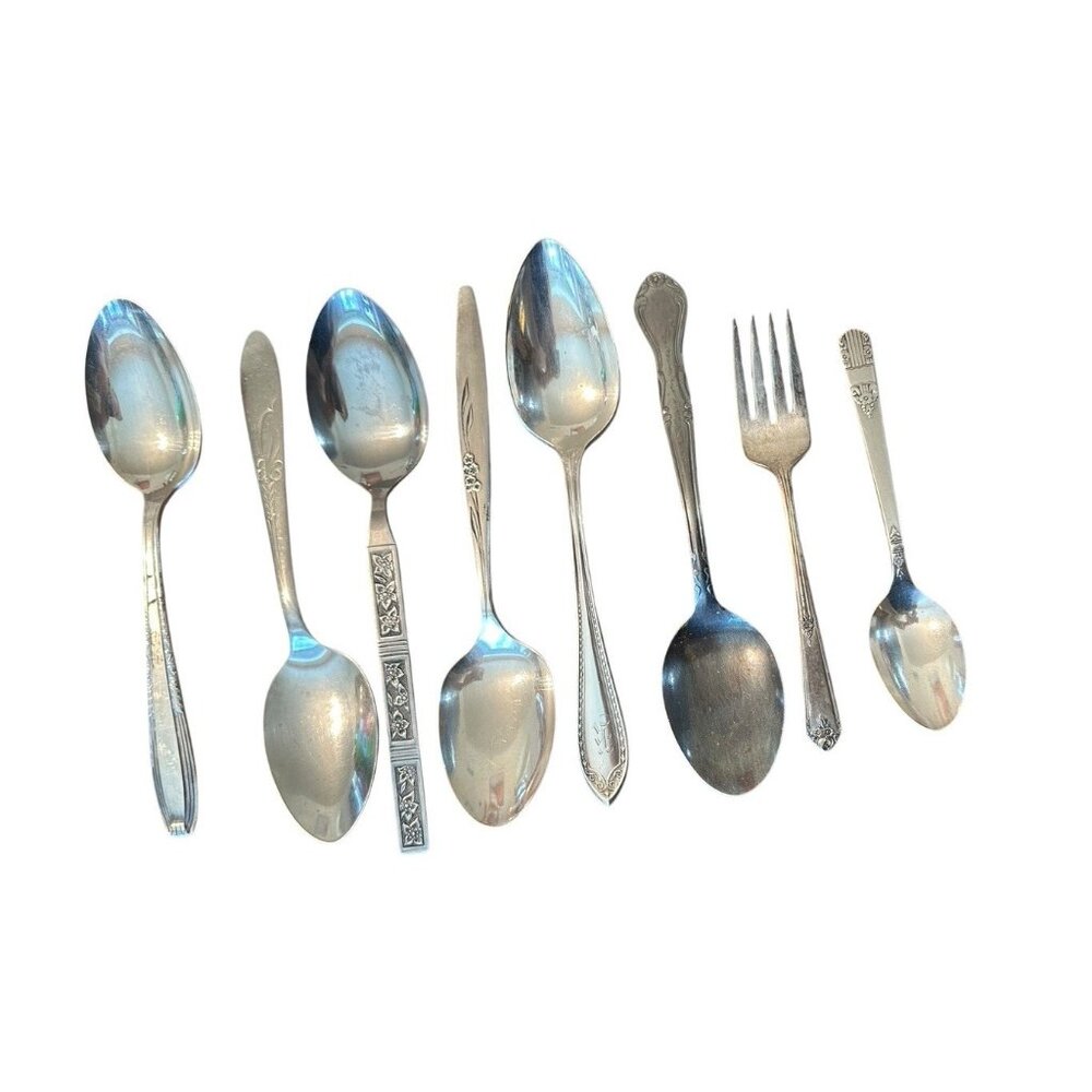 Vintage Mixed Lot Silverplated and Stainless Silverware Assorted Lot of 8